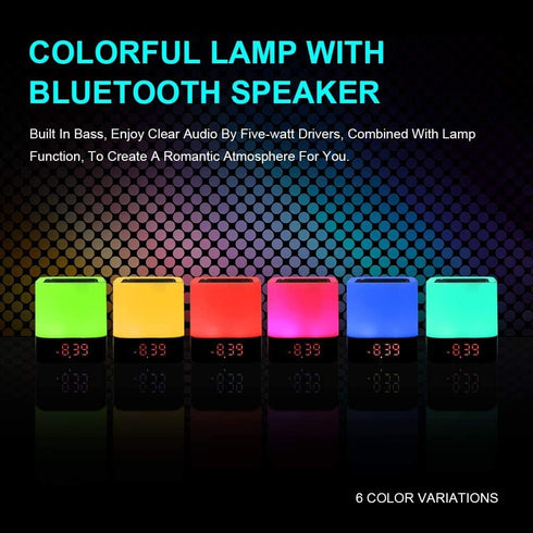 Bluetooth Speaker, Alarm Clock Bluetooth Speaker Multi-Color Changing Bedside Lamp, MP3 Player, Wireless Speaker with Lights, TF Micro SD Card Slo...