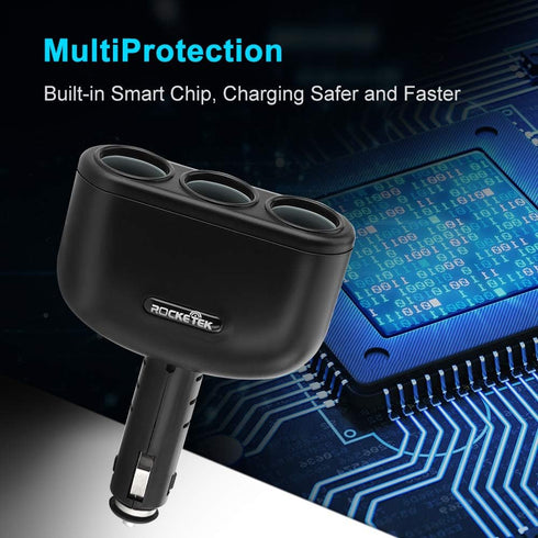 Rocketek 3-Socket 2-Port USB Quick Charge 3.0 Car Charger Splitter Adapter,120W 12V/24V DC Outlet Multi Socket Car Cigarette Lighter Splitter QC3....
