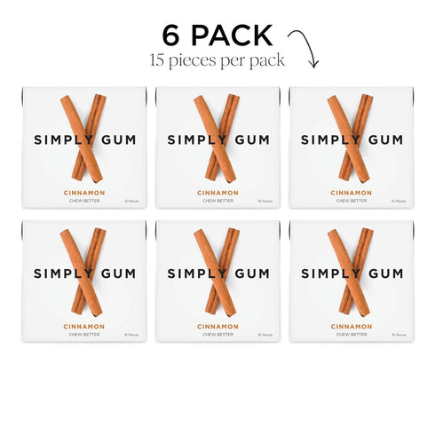 Simply Gum | Cinnamon | Plant- Based Chewing Gum | Pack of Six (90 Pieces Total) | Synthetic Free + Aspartame Free + non GMO...