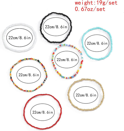 Pingyongchang Boho Handmade Beads African Anklets Set Layered Beach Colorful Stretch Beaded Elastic Foot Hand Chain Anklets Bracelets for Women Je...