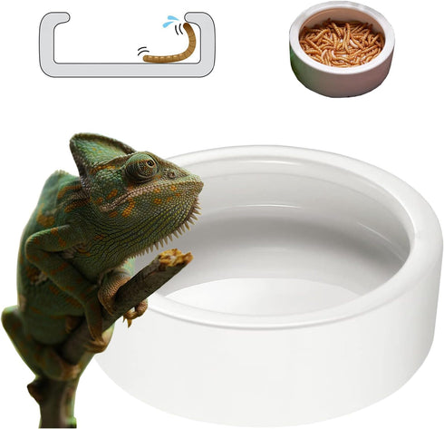 Reptile Food Dish, Escape Proof Water bowl, Ceramic Feeding Dish for Lizard,Leopard Gecko, Bearded Dragon, Hermit Crab...