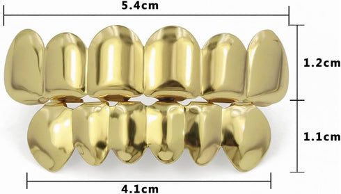 TOPGRILLZ Grills for Your Teeth Gold Grillz 18K Gold Plated Rapper Costume Grillz Teeth for Men and Women Hip Hop Polished 6 teeth Extra Silicon M...