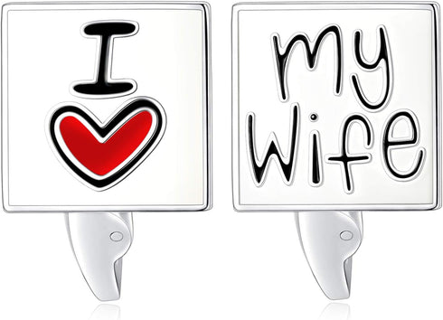 HONEY BEAR Mens I Love My Wife Cufflinks Shirt Steel Anniversary Wedding Gift...