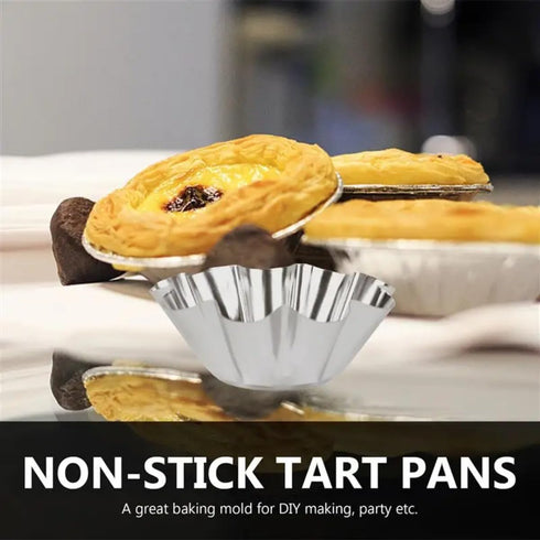 12 Pcs Stainless Steel Tart Pans - Non-Stick Flower Cookie Cutters Mold for Baking - Flower and Round Muffin Cups - Cupcake Mold for Kitchen...