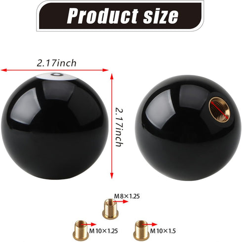 Pack-1 Car Spherical Shift Knob, Round 8 Ball Billiard Car Shift Knob with Adapters, Car Modification Gear Lever Kit, Universal for Most Cars, Tru...
