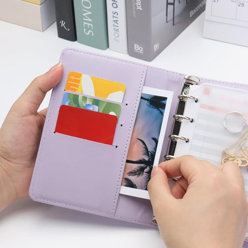 NatSumeBasics A7 Binder Wallet Cash Envelopes Budget Binder Purple Crocodile Pattern Notebook Cover 6 Rings Folders with Snap Button for Organizer...