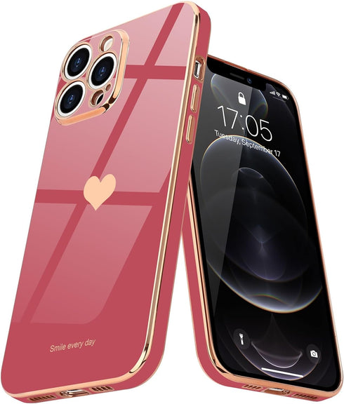 Teageo for iPhone 12 Pro Max Case for Women Girl, Cute Love-Heart Luxury Bling Soft Back Cover, Raised Camera Protection Bumper, Silicone Shockpro...