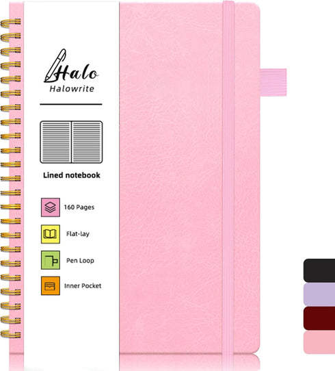 Spiral Notebook, Spiral Lined Journal Notebook for Women, 6"x8.5", Hardcover Journal with Pen Loop, Pocket, 160 Pages,100 GSM Thick Paper, Pink...