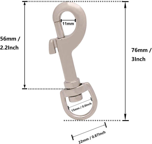BIKICOCO 3/5'' Swivel Bolt Snap Hook Lobster Claw Clasp Trigger Spring Loaded Clip, D-Ring Ended, Silver - Pack of 10...
