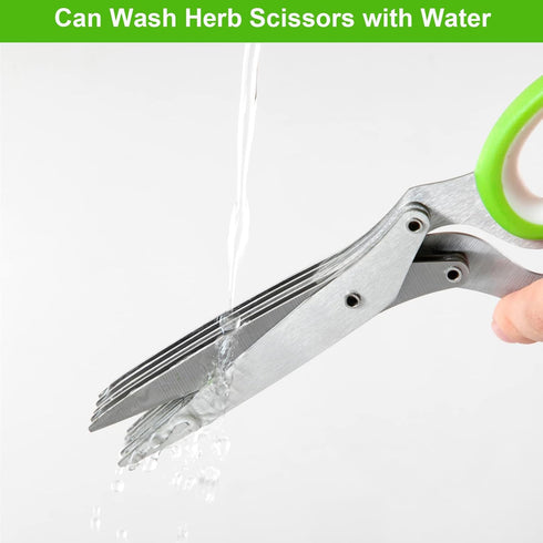 Herb Scissors, Multipurpose Sharp Kitchen Herb Cutter Shears with 5 Stainless Steel Blades, Safety Cover, Cleaning Comb, Cool Kitchen Gadgets for ...