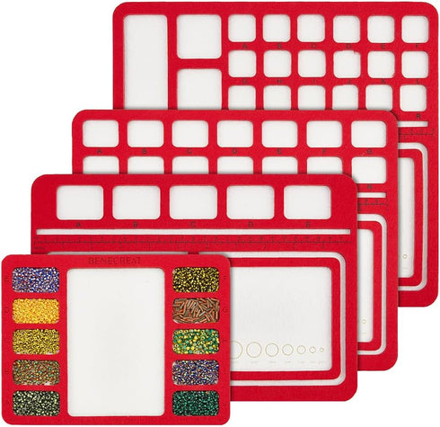 BENECREAT 4 Styles Red Felt Beading Mat, Hard Back Bead Tray with Grids DIY Beading Bead Pads, Bead Design Boards for Art Crafts Jewelry Making Be...