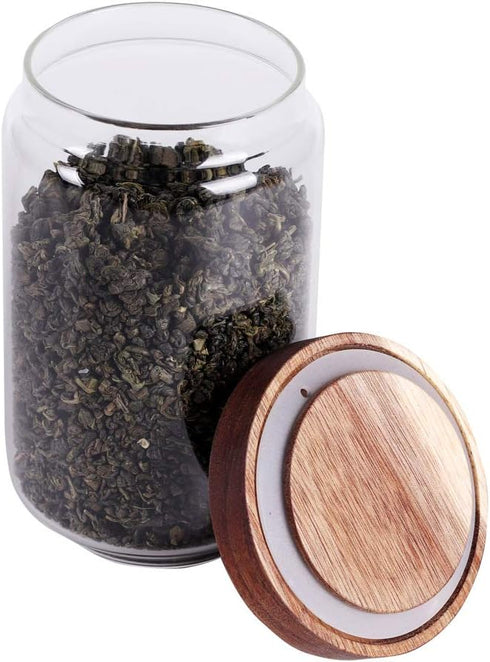 LEAVES AND TREES Y Glass Tea Canister, 25 FL OZ/ 750ml Bulk Food Storage Jar with Airtight Acacia Lid, Glass Food Container for Loose Leaf Tea, Co...