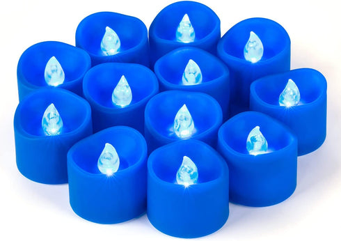 12 Pack Blue Tea Light Candles Battery Operated, Flameless Flickering Blue Votive Tealights for Halloween Wedding Party Christmas Decorations...