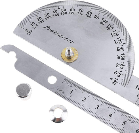0-180 Degree Angle Finder, Stainless Steel Round Head Rotary Protractor Scale Angle Finder Adjustable Double-arm Ruler Angle, Finder Craftsman Rul...