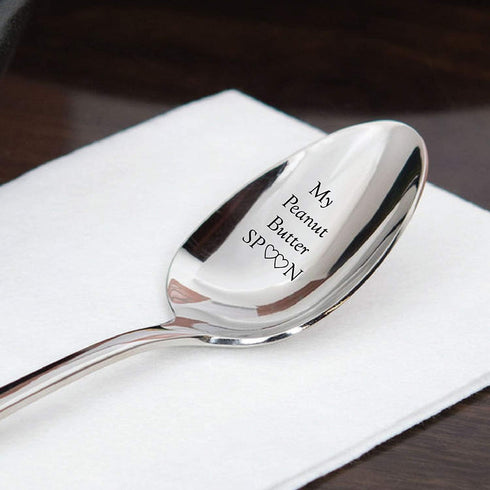 My Peanut Butter Spoon With Two Little Heart - Engraved Spoon Stainless Steel Silverware Flatware Unique Birthday Easter Basket Gifts For Boy Girl...