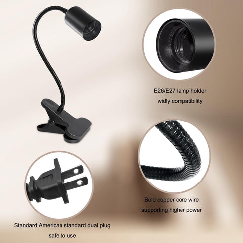 Desk Clip Lamp Holder, Clamp Light Fixture with 35cm Stable Gooseneck, Adjustable Lamp with Swtich, E26/E27 Clamp Light Socket, Heat Grow Lamp Cla...
