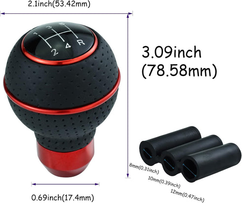 Red Shifter Gear Knob 5 Speed Leather Ball Shift Knob for Most Manual Automatic Vehicles...