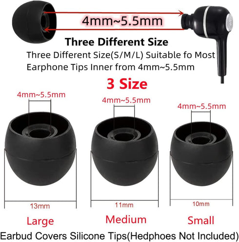 18 Pairs Earbud Tips Replacement Earbud Tips Earbud Replacement Tips Fit for in-Ear Headphones(Inner Hole from 4mm-5.5mm Earphones) Earbud Covers ...