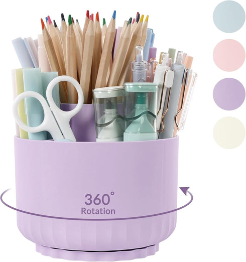 SKYDUE 360 Degree Rotating Desk Organizer, Dual-Purpose Pencil Pen Holder for Desktop, Rotating Desk Pen Organizer with 5 Slots Purple...