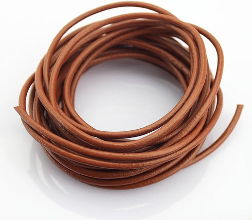 LolliBeads (TM) 3 mm Genuine Round Leather Cord Braiding String Light Brown 5 Meters (5 Yards)...