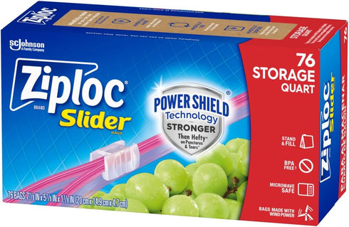 Ziploc Quart Food Storage Slider Bags, Power Shield Technology for More Durability, 76 Count...