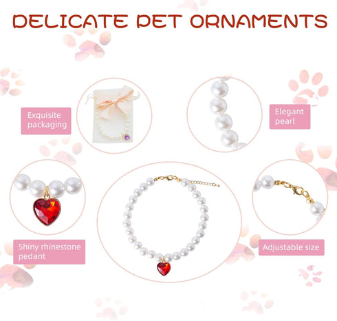 Pearl Cat Collar Dog Collar Rhinestone Necklaces for Small Dogs Collar Accessories Pet Collar (Small, Pink)...
