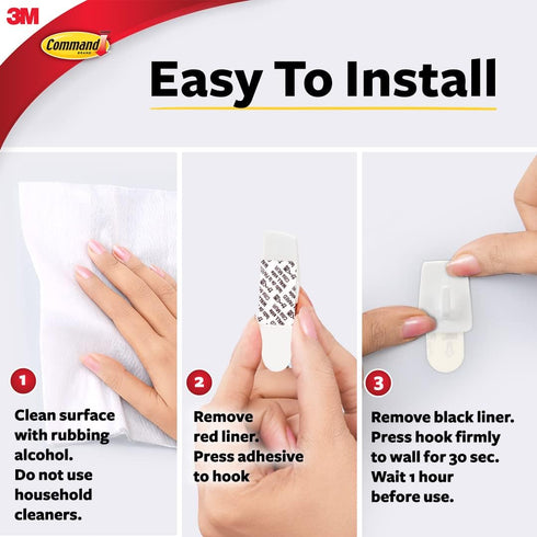 Command Micro Hooks, White, 3-Hooks, 4-Strips, Organize Damage-Free...