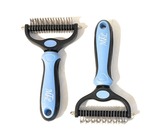 MT&L Undercoat Rake Dogs Cats Deshedding Brush Dematting Comb Double Sided Professional Skin Friendly Pet Grooming Brush - Extra Wide - No More Ta...