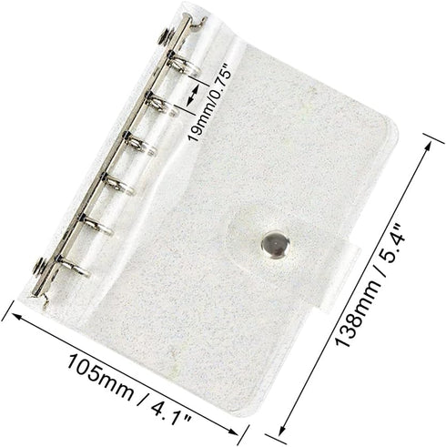 1PC Clear Glitter Binder Cover 6-Ring Loose-Leaf Folder Soft PVC Noterbook Personal A7 Silver Round Ring Binders with Snap Button Closure Folders ...