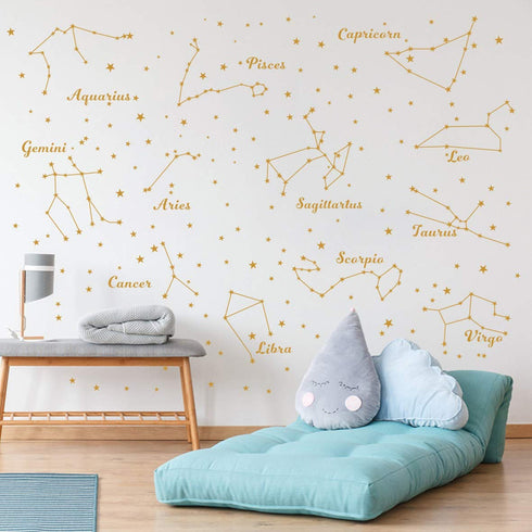Constellation Wall Decal Twelve Constellations Stars Wall Stickers for Nursery Room Zodiac Astronomy Art Mural Kids Room Stars Decoration AM117 (G...
