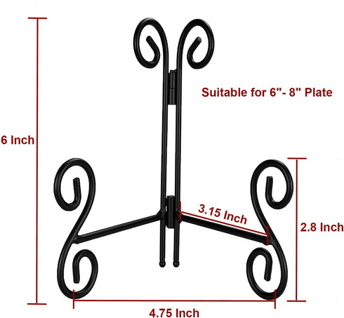 Plate Stand, 6 Inch Metal Plate Stands for Display 2 Pack, Black Iron Easel Stand Decorative Plate Holder for Picture Frame Photo Collectibles Boo...