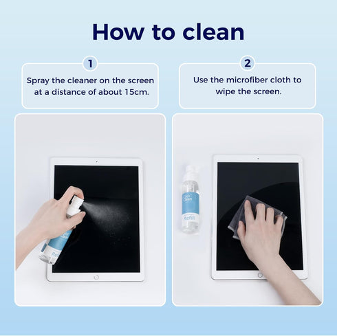 Click Clean Screen Cleaner Refill Kits - 4 oz Cleaner Refill and 1 Microfiber Cloth(7.8 x 7.8in), 1 Mini Refill Funnel + 1 Sprayer - Specially Des...