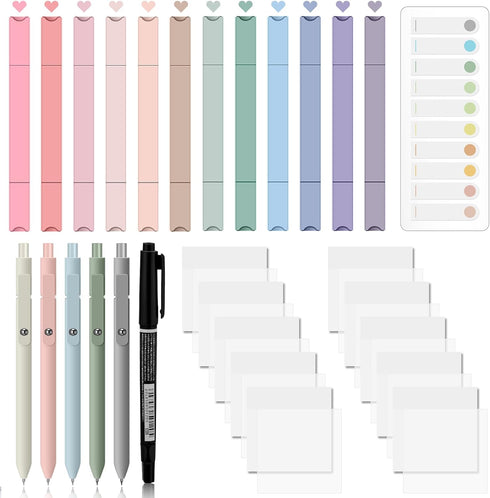 Jutom 29 Pcs Book Annotation Kit Aesthetic Highlighters Gel Pens Set Sticky Notes Tabs Markers Dual Ended Highlighter Quick Dry Ink Pens for Offic...