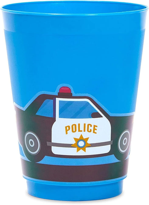 BLUE PANDA 16 Pack Plastic Police Cups for Kids, Car Party Favors for Birthday Party Supplies (16 oz)...