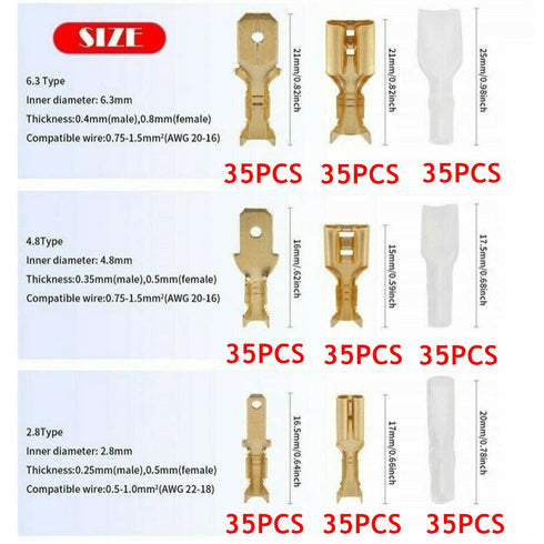 315PCS 2.8/4.8/6.3mm Quick Splice Male and Female Wire Spade Connector Crimp Terminal Block Assortment Kit with Insulating Sleeve for Electrical W...