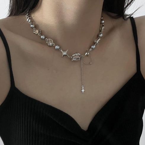 H&Z Y2k Crystal Star Moonstone Necklace Irregular Punk Gothic Kpop Downtown Choker for Women...