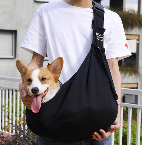 Adjustable & Reversible Dog/Cat Sling Carrier – Comfortable Pet Travel Bag for Small to Medium Dogs & Cats with Secure Strap Buckle (Black)...