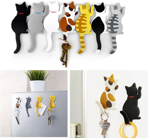 Cute Multifunction Cat Magnetic Refrigerator Sticker Fridge Magnet Hanging Hook 2 in 1 Gray cat/Black white cat/Yellow striped cat/Gray Yellow str...