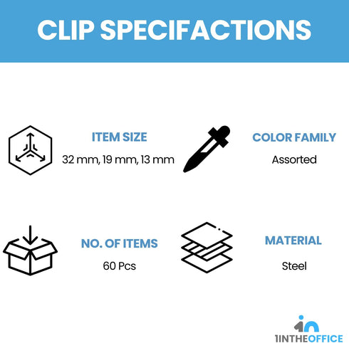 1InTheOffice Binder Clips Assorted Size, Mini, Small and Medium Binder Clips, Paper Clamps, 30 Pack...