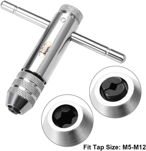 uxcell Adjustable Ratchet Tap Wrench T-Handle, for Metric M5-M12 Thread Taps, Ratcheting T Handle Holder Reamer Hand Tapping Tool for Machinist Re...