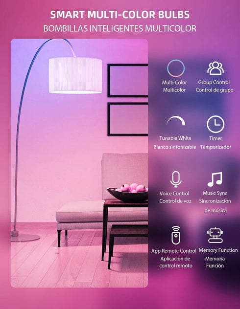 MikeWin Smart Wi-Fi Light Bulbs, Compatible with Alexa&Google Home Assistant (No Hub Required, 2.4GHz Only), A19 LED Bulb Dimmable RGBCW Color Cha...