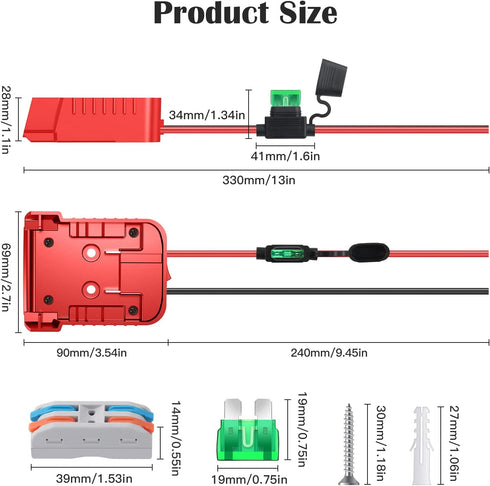 2 Packs Power Wheels Adapter for Milwaukee M18 Battery Adapter 18V Power Wheels Battery Conversion Kit with Switch, Fuse & Wire Terminals, 12AWG W...