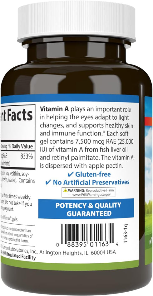 Carlson - Vitamin A, 25000 IU (7500 mcg RAE) with Pectin, Vision Health, Helps Night Vision, Skin Health, 300 Softgels...