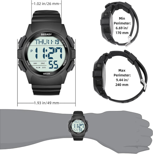 Beeasy Men Digital Sports Watch,Waterproof Watch with Stopwatch Countdown Timer Alarm Function Dual Time Rubber Strap Wrist Watch for Men/Student...