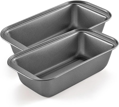 Mikim Small Loaf Pans for Baking Bread 10x5 Inch Outer Diameter, Carbon Steel Mini Bread Loaf Pans for Homemade Bread, Rectangular Set of 2, Gray...
