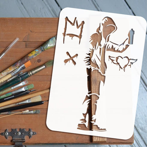 FINGERINSPIRE 4PCS Banksy Man with Doodel in Hat Painting Stencils 8.3x11.7inch Reusable Man with Doodle in Hat Stencils for Painting Large Street...