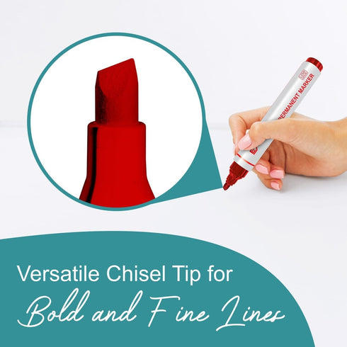 Permanent Markers, Chisel Tip, Red, Quick Drying Ink, Works on Paper, wood, Plastic, metal and Glass, Great for Home, Office and School use...