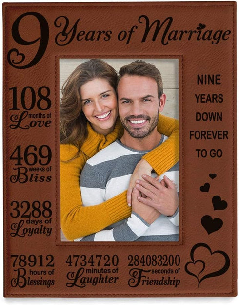 KATE POSH Wedding Anniversary, 9 Year Anniversary, 9 Years of Marriage, Husband & Wife, Boyfriend & Girlfriend, Gifts for Couple - Engraved Leathe...