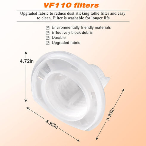 6 Pack VF110 Vacuum Filter-Compatible for Black and Decker Hand Vacuum Filter by Blutoget - Replaces CHV1410L CHV9610 CHV1210 CHV1510 CHV1410L32 H...