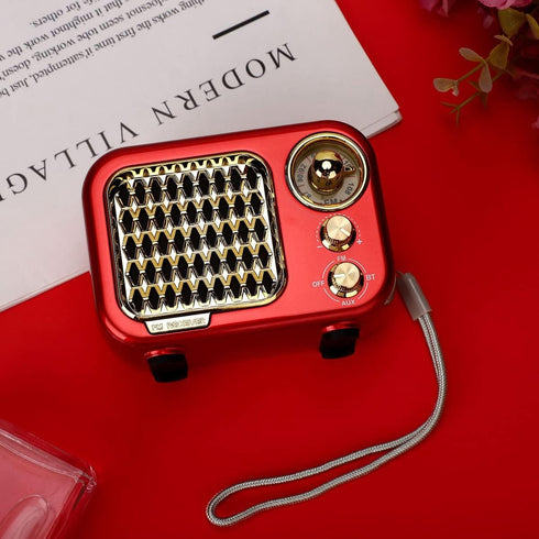 Retro Bluetooth Speaker Red Vintage Style with FM Radio Strong Bass Enhancement Loud Volume AUX TF Card MP3 Player...